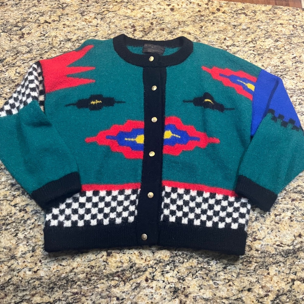 Vintage The Alpaca Shop‎ Baby Alpaca Cardigan Sweater Geometric Southwestern XL